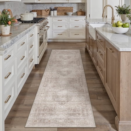berthmeer 2 x8 runner rugs for bedroom entryway kitchen office indoor vintage traditional distressed rugs washable non-slip beige carpets