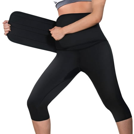 

Junlan Sauna Yoga Pant with Waist Trainer Belt for Women Capris Tummy Control Sweat Legging Hot Sweat Pants(Black S)