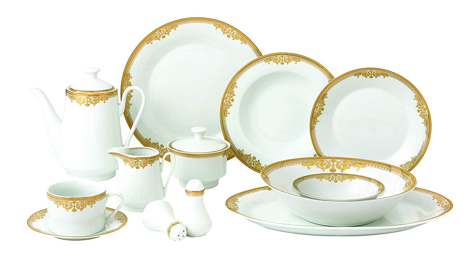 Euro Porcelain 57pc Banquet Dinnerware Set for 8, Luxury Bone China