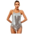 thumbnail image 3 of Zaldita Women's Latin Dance Outfits Sparkly Sequins Tassel Leotard with Gloves Silver XL, 3 of 7