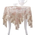 thumbnail image 1 of Nvzi Mantel redondo de encaje de poliéster bordado, manteles redondos para fiestas, bodas, cocinas, comedores, decoraciones para el hogar, redondo, 60 pulgadas, rosa, 1 of 4