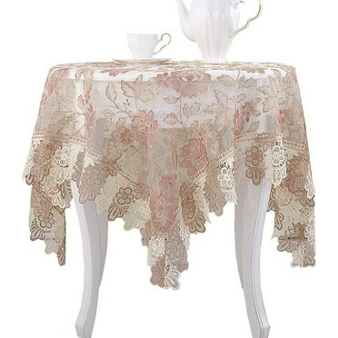 Namzi Lace Polyester Round Tablecloth Embroidery Round Table Cloths for Party Wedding Kitchen Dining Home Decorations, Round - 60", Pink