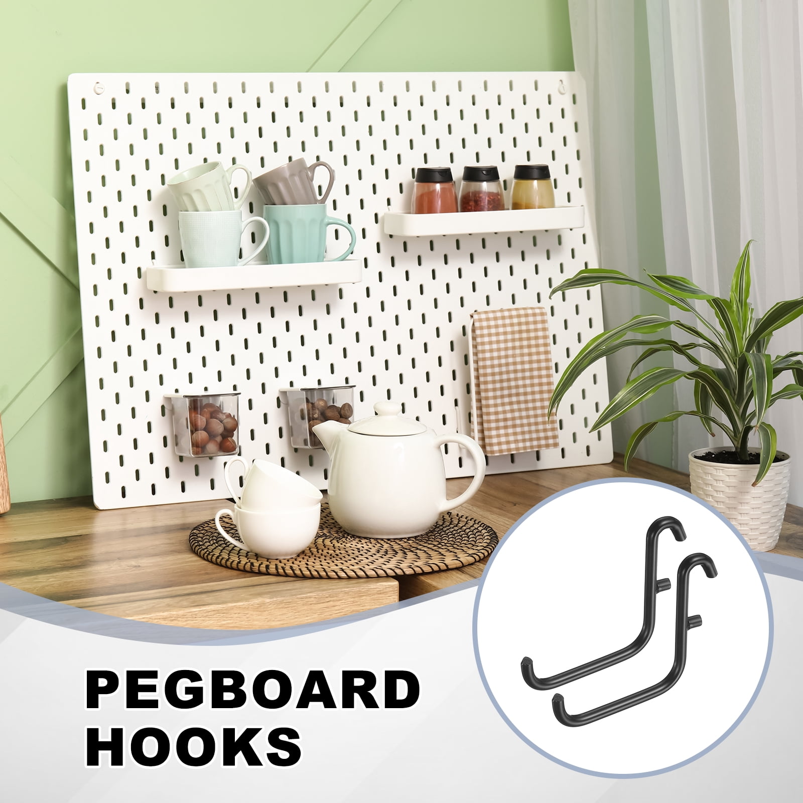 Uxcell 12Pcs Pegboard Hooks, 2.2 x 2 in Metal Peg Board Hooks for Hanging Fit 5x16mm, Black