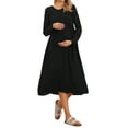 thumbnail image 1 of Vestido de maternidad y lactancia para mujeres INSPIRE CHIC, con cremallera frontal, de manga larga, cuello redondo, plisado, midi, para el embarazo, talla XL, color negro, 1 of 6