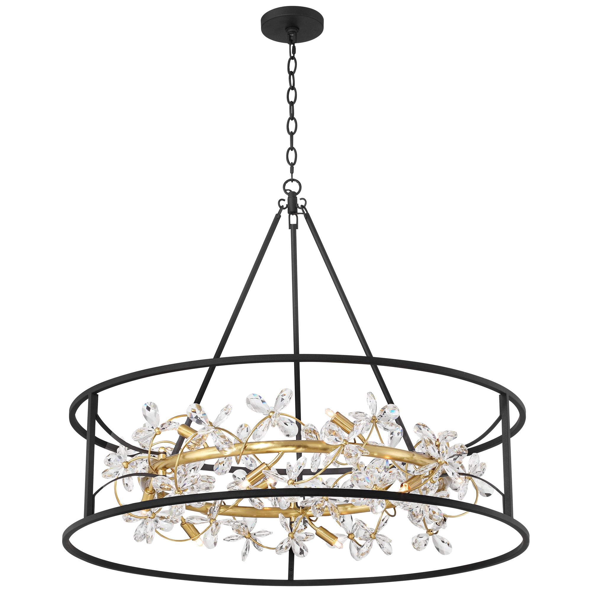 Possini Euro Design Carrine 35" Modern Pendant Chandelier Ceiling Light Fixture Dining Room Over Table Ring 12-Light LED Black Gold Finish