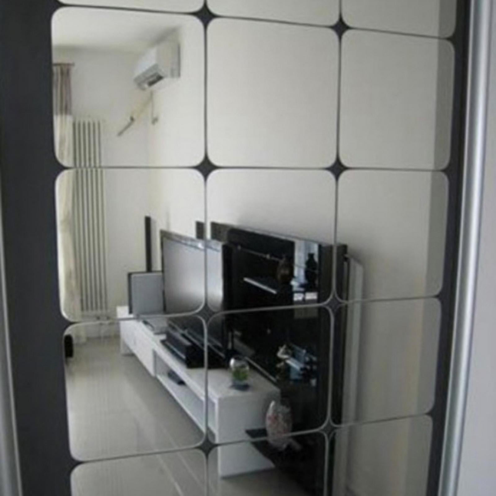 9PC Mirror Tile Wall Sticker Square Self Adhesive Reflective Home Bedroom Decor 