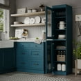 thumbnail image 4 of Palace Imports 100% Solid Wood 16.5" Kitchen Pantry Storage Cabinet with Glass Doors and Adjustable Shelves, Teal Blue, 4 of 5