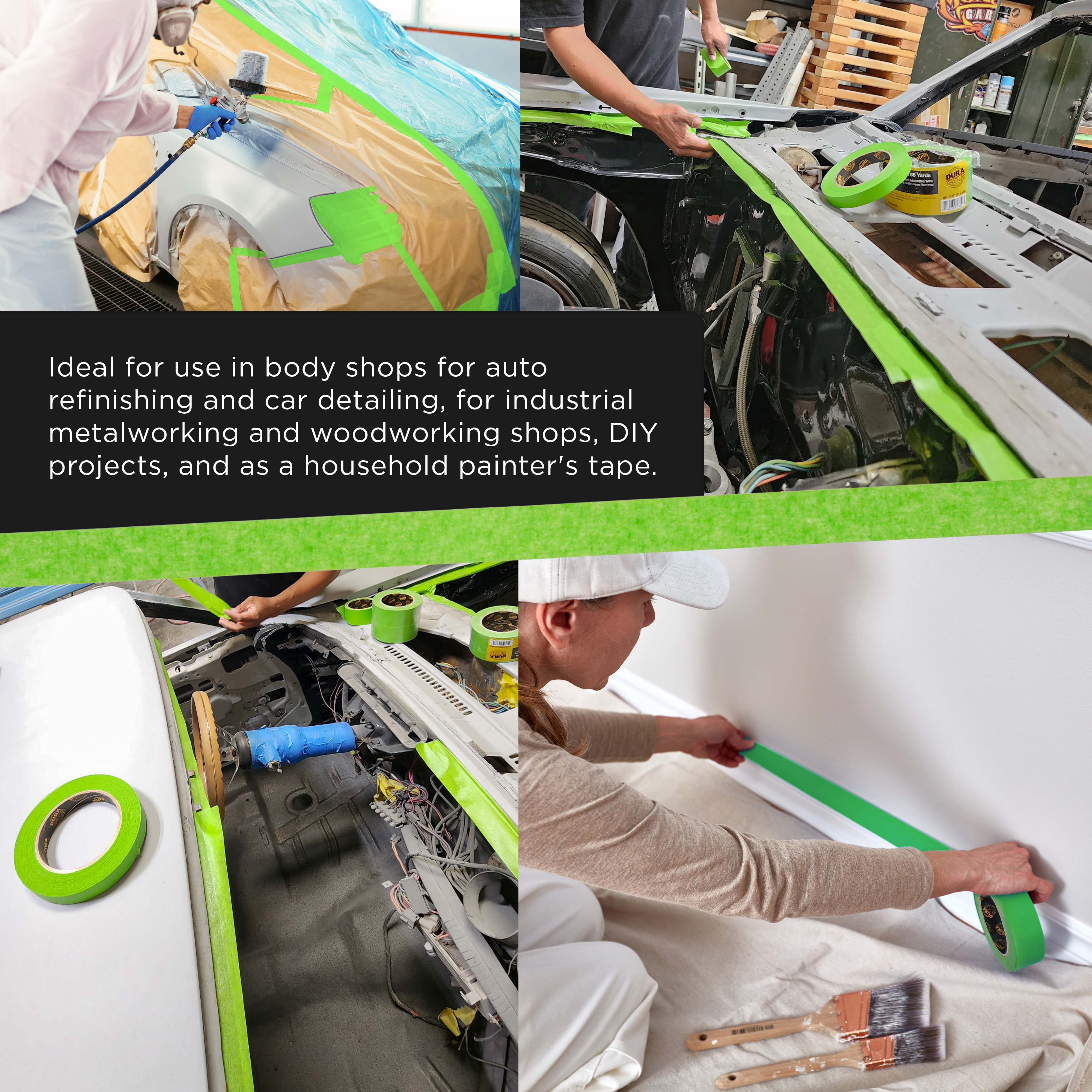 Dura-Gold Green Automotive Masking Tape 1 Inch (24mm x 55 Yards), Case of 36 Rolls - Premium High-Performance, Heat Resistant - Auto Refinish Painting, Car Detailing, Autobody, Painters Tape