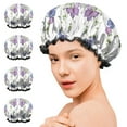 thumbnail image 7 of Shower Caps,White Butterfly Flower Pattern Waterproof Shower Cap for Women 4 Pieces,Double Reusable Hair Cover for Shower PEVA Elastic Stretch Hem, 7 of 7