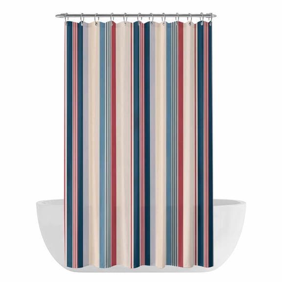 Xipuska Blue Red Striped Shower Curtain - Water Repellent Fabric Shower Curtains Washable, Modern Stripes Art Farmhouse Decorative Polyester Cloth Bathroom Curtains Modern Bath Decor 36"x72"