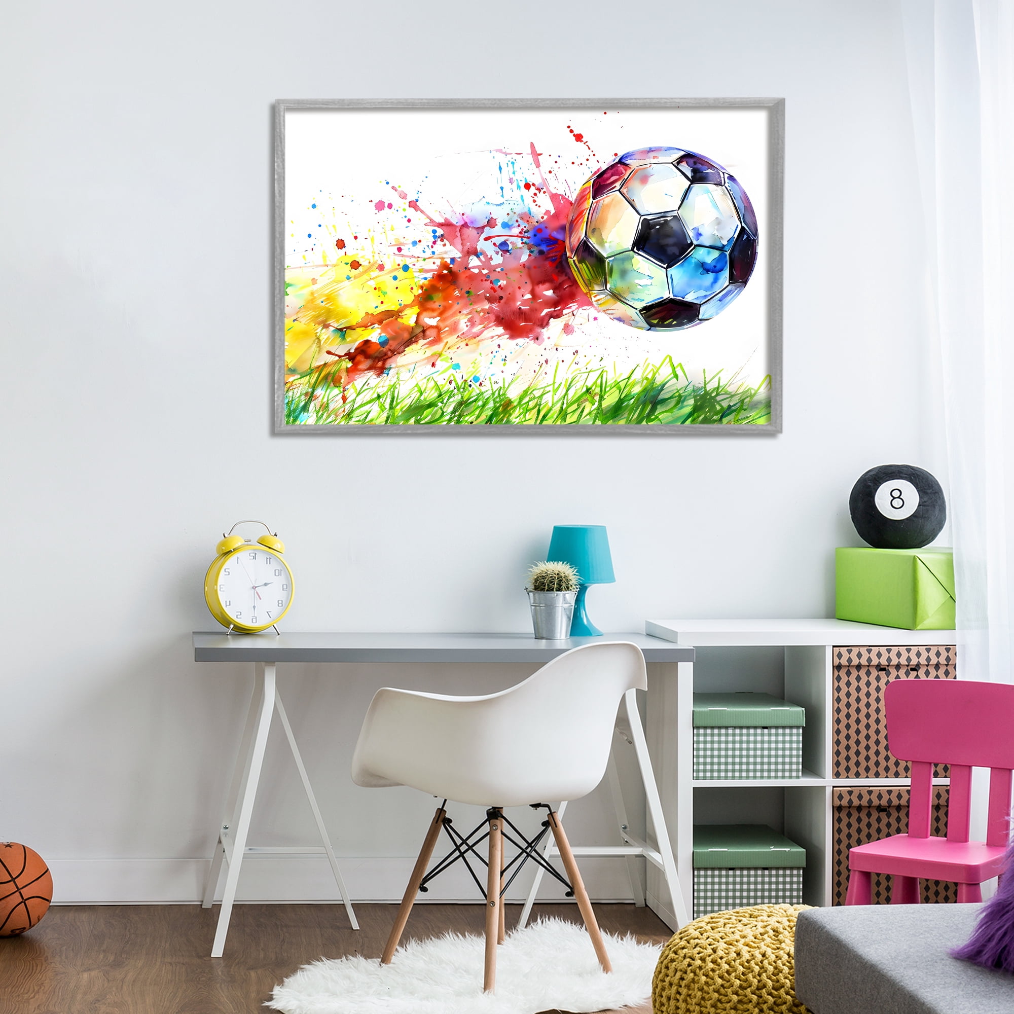 Stupell Industries Watercolor Soccer Ball in Motion Gray Framed Giclee Art, design by Creative Studio