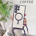 thumbnail image 1 of Adjustable Straps With Phone Case For Magsafe For Samsung S23 S22 Ultra S21 FE Soft Rope Lanyard Magnetic Plating Cases Neckband Dark Purple For Samsung S21, 1 of 6