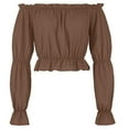 thumbnail image 2 of Loopsun Womens Fall Tops, Long Sleeve Cropped Shirts for Women, Women's Fashion Casual Off Shoulder Solid Long Sleeve Blouse Shirt Tops Brown, XXL, 2 of 4