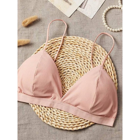 GOODLY Cup Bra,Thread French Triangle Strap Beauty Thin Shoulder Back Bra Sexy Deep V-Neck Tube Top,Pink