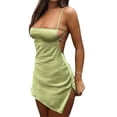 thumbnail image 4 of xiaxaixu Robe Sans Manches à Bretelles Spaghetti pour Femme Été Couleur Unie Bandage Dos Nu Robe de Soirée en Satin pour Boîte de Nuit Plage, 4 of 7