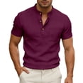 thumbnail image 2 of Henley Shirts for Men 2026 Summer Short Sleeve Casual Loose Waffle Plain Tshirts Polo Shirt with Chest Pocket, 2 of 5