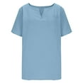 thumbnail image 4 of XUNKUSGA Womens Tops Solid Color Cotton Linenn Going Out Tops Casual Short Sleeve V Neck T-Shirts for Women with Pockets Vintage Vacation Womens Blouses S-2XL Blue, 4 of 8