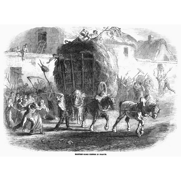 France: Hay Wagon, 1854. /N'Harvest-Home Custom In France.' Wood Engraving, English, 1854. Poster Print by  (24 x 36)