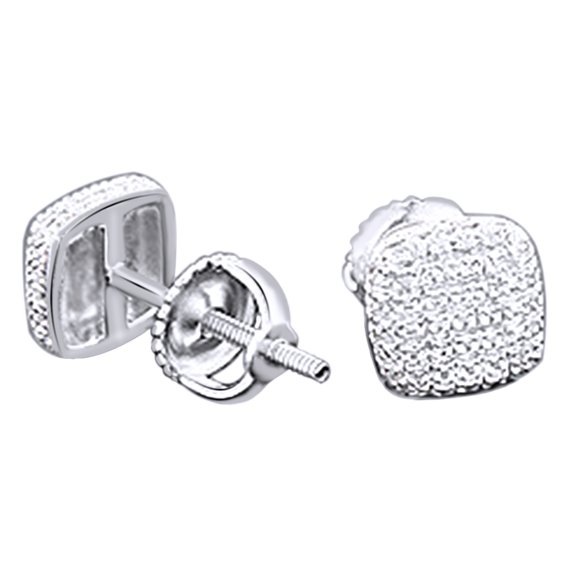 AFFY Round Cut White Natural Diamond Stud Earrings In 14k White Gold Over Sterling Silver (0.05 cttw)