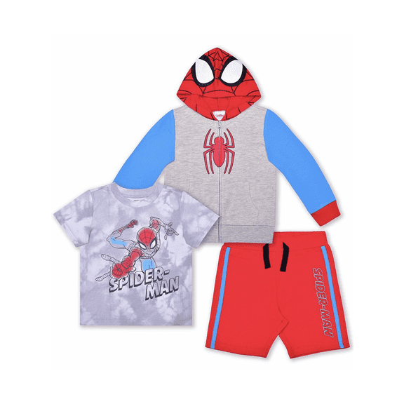 Marvel Little Boys' Spiderman 3 Piece Hoodie, T-Shirt, and Shorts Set, Sizes 4-7