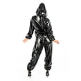 thumbnail image 3 of Monos de charol brillante para mujer, monos con capucha de PVC, pantalones bombachos góticos, traje de una pieza de látex sintético para mujer, ropa de club nueva personalizada, 3 of 4