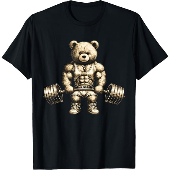 Funny Bear Lifting Weights Gym Workout Animal Shirts Mens T-Shirt