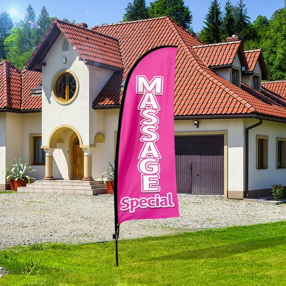 QSUM Massage Themed Feather Flag, 7FT Chirismus Advertising Swooper Flag, Vivid Color and Fade Proof Business Sign