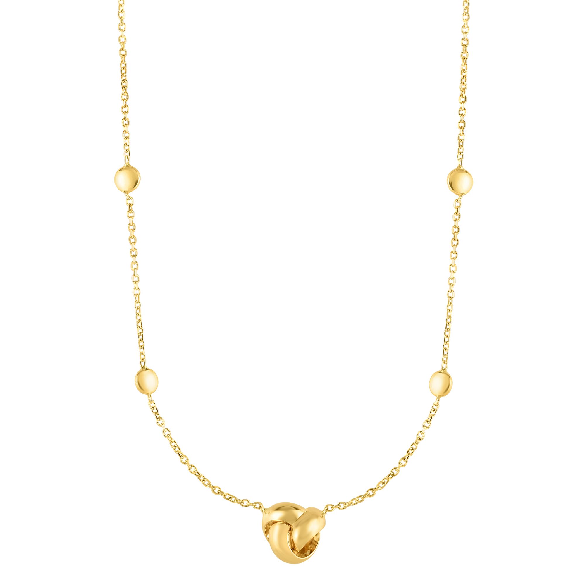 14k Yellow Gold Love Knot Cable Chain Necklace With Round Discs, Lobster Clasp by JewelStop
