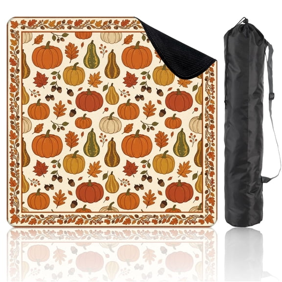 31.5" x 31.5" Mahjong Mat with Carrying Bag Pumpkin Autumn Leaves Non-Slip Noise Reduction Game Mat for American Mahjong Table Cover Game Night Decor Hostess Gift