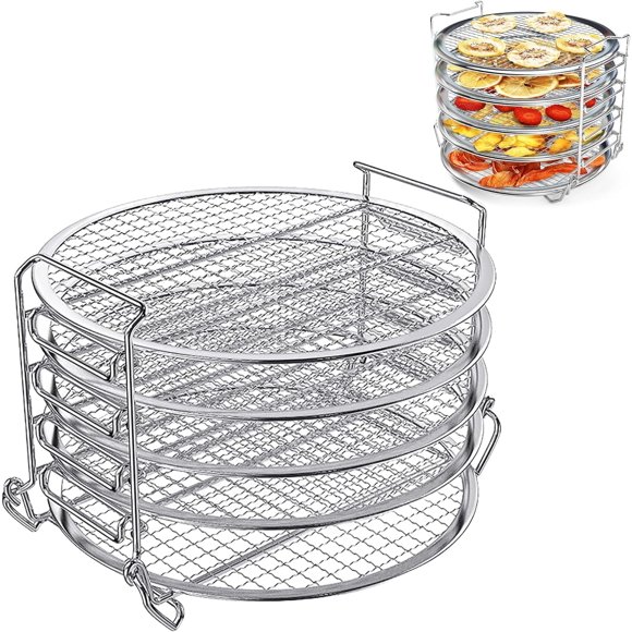 Meottam Dehydrator Rack with Five Stackable Layers Stainless Steel Stand Air Fryer Accessories Compatible with Pressure Cooker and Air Fryer 6.5 and 8 Quart
