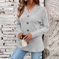 thumbnail image 6 of Qgtaibl Hooded Tops for Women Ribbed Knit Raglan Long Sleeve Pullover Shirts Soft Stretchy Decorative Button Tunics Gray XXL, 6 of 9