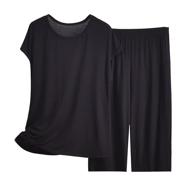 Ensembles de Pyjama Capri pour Femmes Été Haut à Manches Courtes avec Pantalon Capri Doux 2 Pyjamas