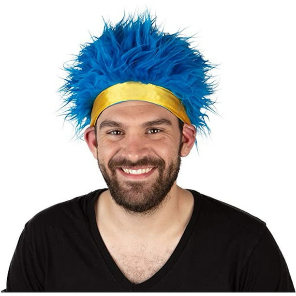 Crazy Short Spiky Blue Hair Wig With Yellow Headband Costumes Cosplay Anime Halloween Party Adjustable One Size Fits Most Synthetic Ninja Headwear Walmart Com Walmart Com