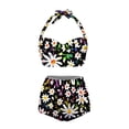 thumbnail image 3 of Renewold Hippie Flowers Women Swimsuits 2 Piece Halter High Cut Bathing Suits Size L Tummy Control Bikini Set Self-Cultivation Gym Sports Crop Tops+High Waisted Briefs, 3 of 6