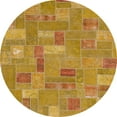 thumbnail image 1 of Ahgly Company Machine Washable Indoor Round Abstract Yellow Area Rugs, 4' Round, 1 of 7
