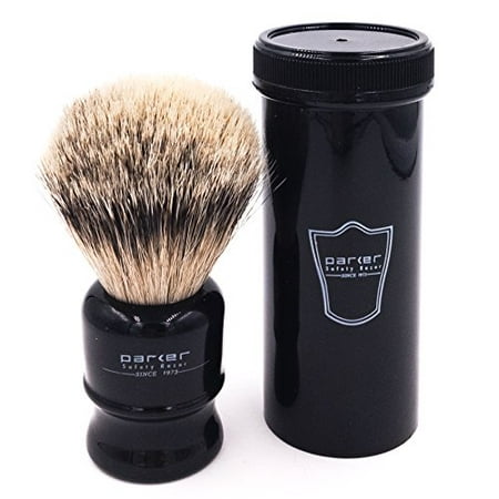 Parker Safety Razor 100% Silvertip Travel Shave Brush - Black (Best Silvertip Shaving Brush)