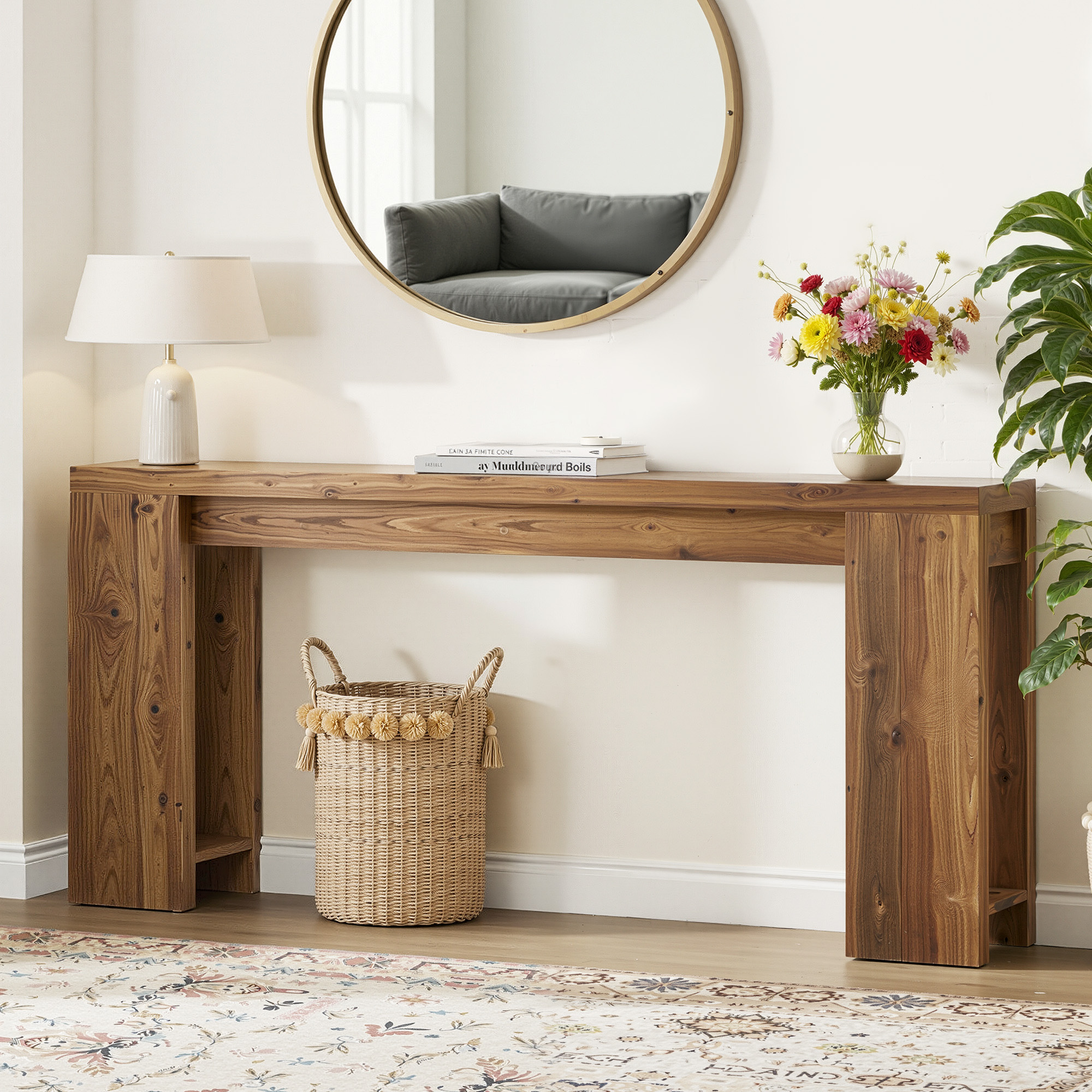 MAYEERTY Heavy-Duty Solid Wood Table with Ample Storage, Functional Stylish Design