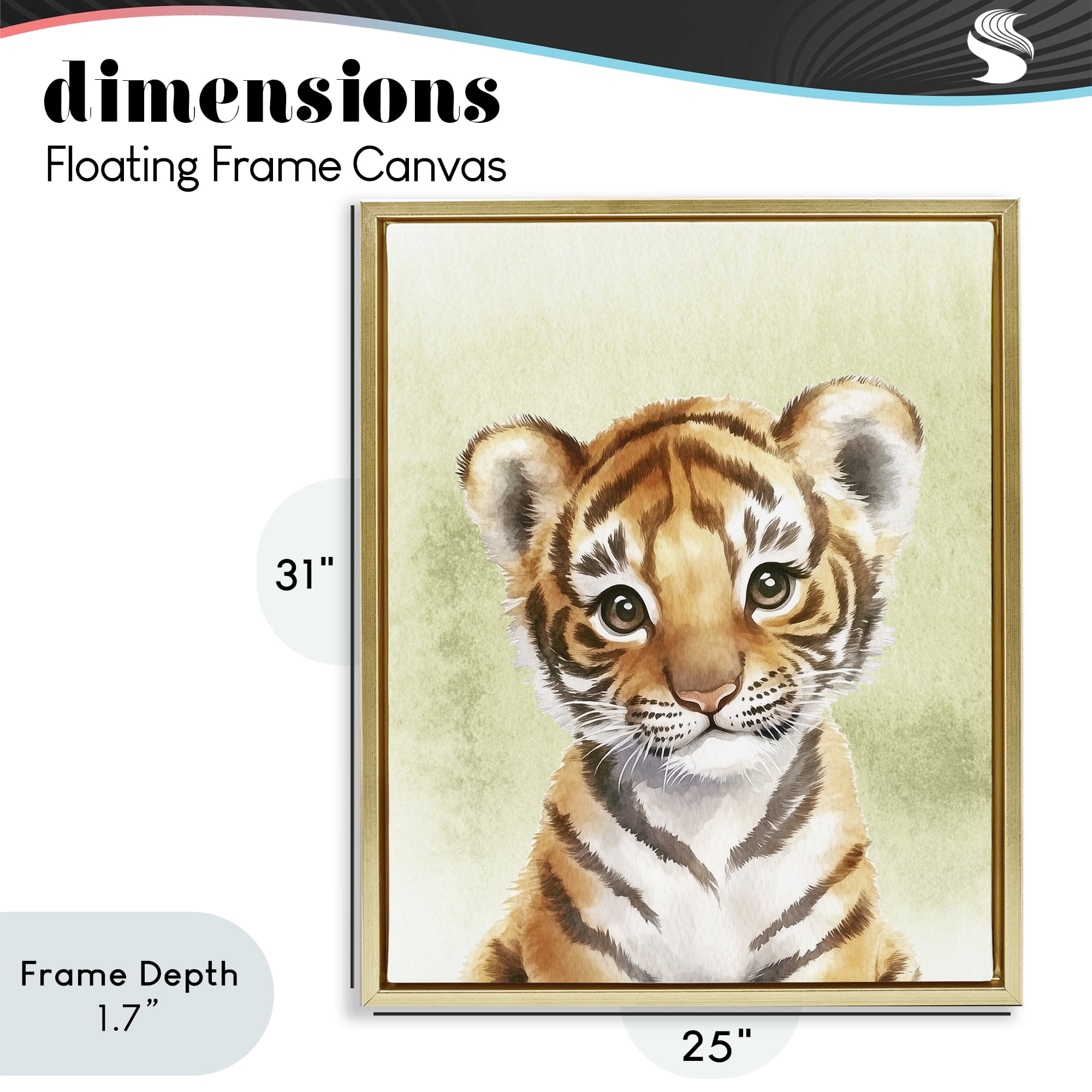 Stupell Industries Jungle Friends Baby Tiger Gold Framed Floater Canvas Wall Art, design by Christine Simpson Art