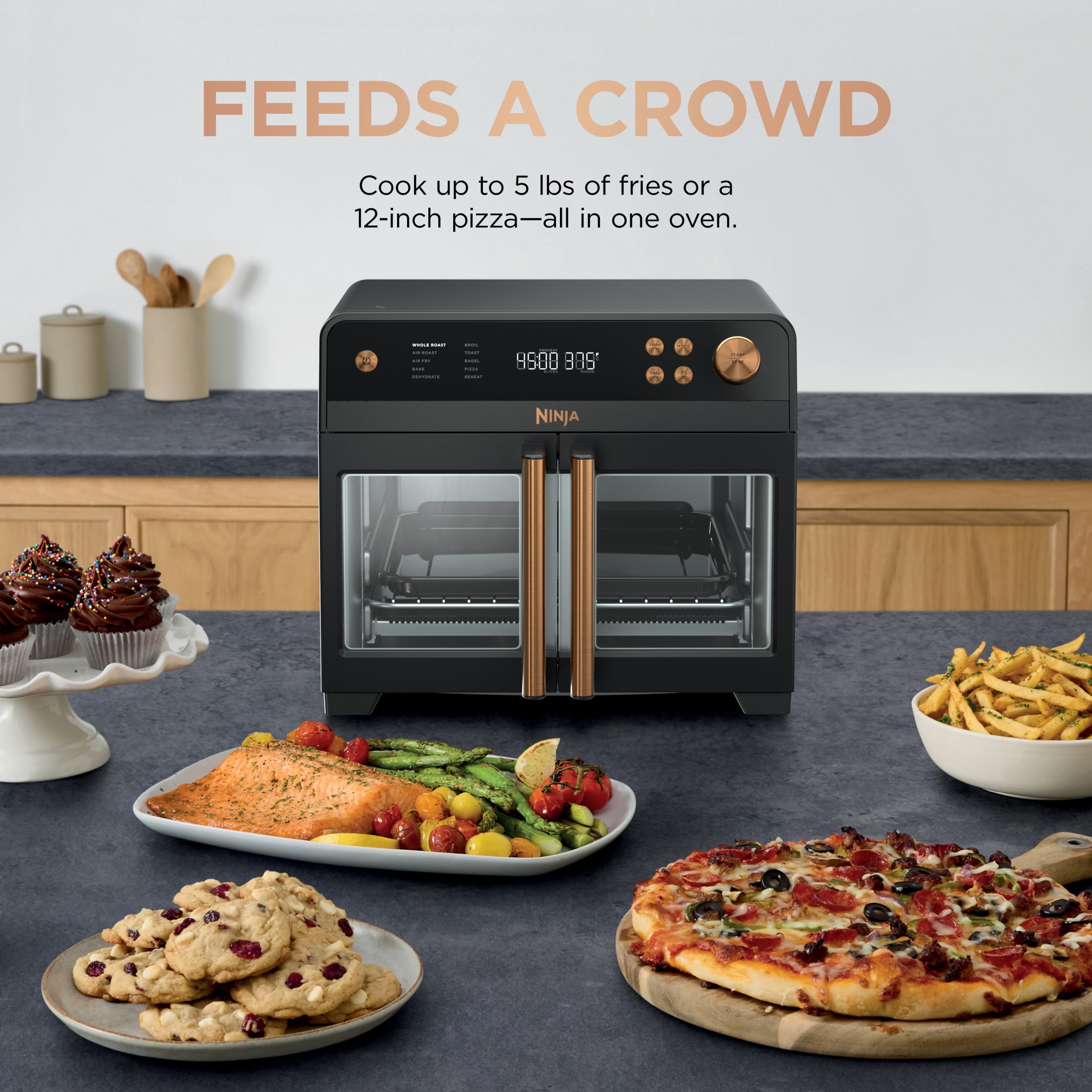 Ninja French Door 10-in-1 Countertop Oven, with Smart Surroundair Technology and Air Fry Function, Dishwasher Safe, 7 Pieces, FO101 Black