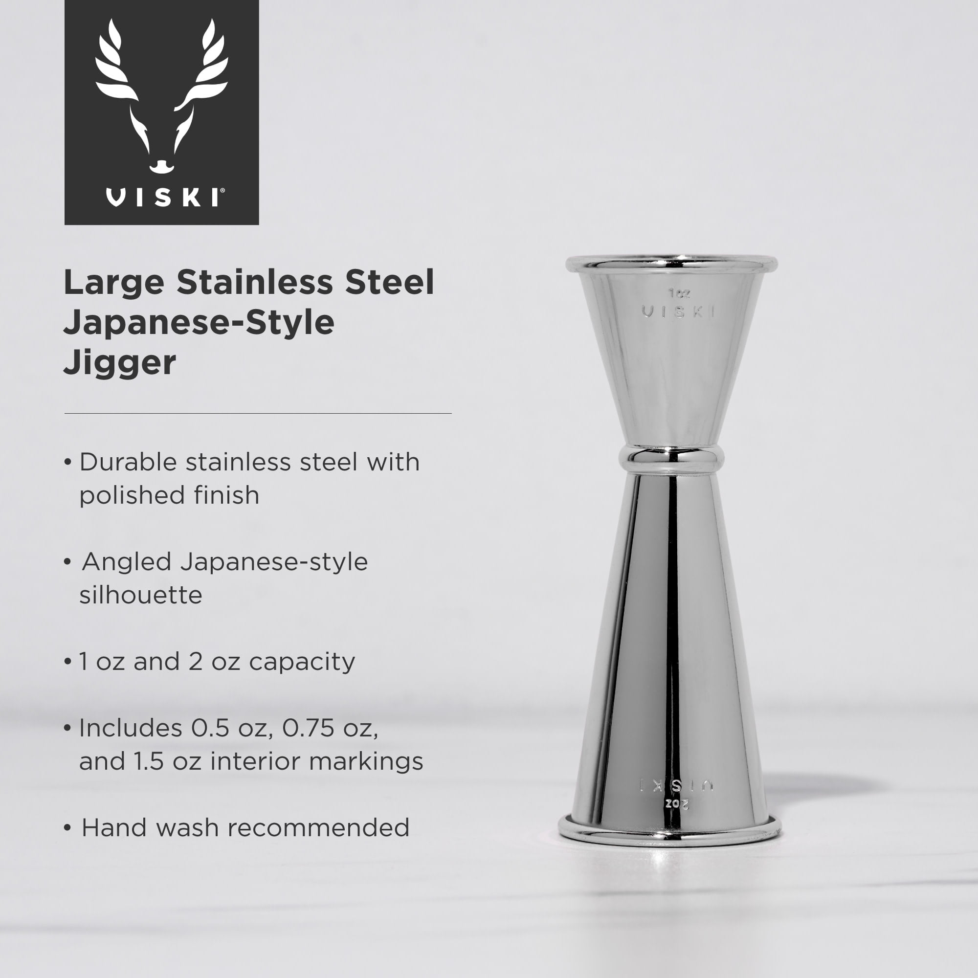 KITESSENSU Jigger for Bartending, Japanese Jigger 2 oz 1 oz with  Measurements Inside, 18/8 Stainless Steel Cocktail Jiggers