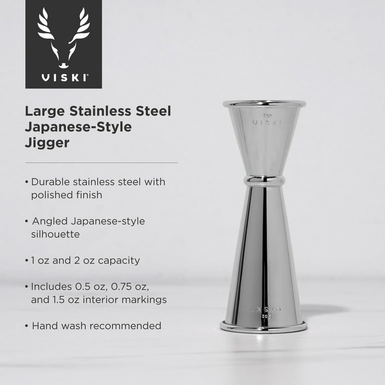 Viski Japanese Style Stainless Steel Double Jigger for Cocktails, 1oz & 2oz  