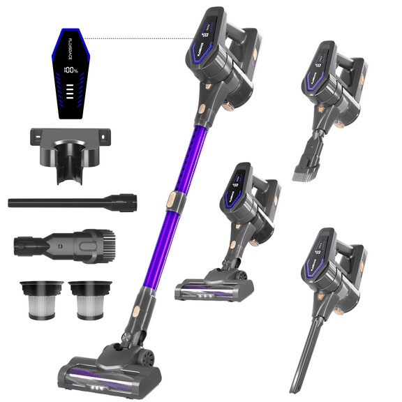 Cordless Vacuum Cleaners Lightweight Stick,450W/45Kpa Power Suction,50 Mins Vacuum for Carpet Hard Floor Pet Hair Home,6 Stages Filtration,LED Display,