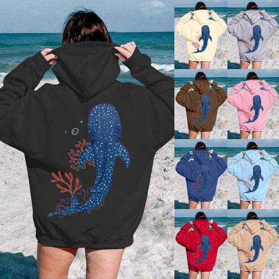 YUEHUA Whale Ocean Sweatshirt Whale Shark Christian Hoodie Animal Shark Lover Ocean Nature Women's Men's Shirts