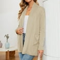 thumbnail image 3 of WTOBBY Women's Solid Color Long Sleeve Cardigan Sweater Coat Top Casual Open Front Cover Up With Pockets Lightweight Knit Spring Fall,Beige L, 3 of 5