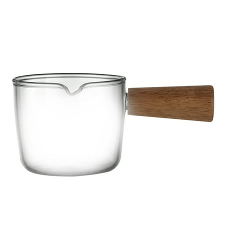 

Glass Milk Cup Espresso Cup with Wooden Handle Transparent Honey Jam Cup Tiny Coffee Beans Glass Cup Portable Cream Pitcher for Indoor Home Office