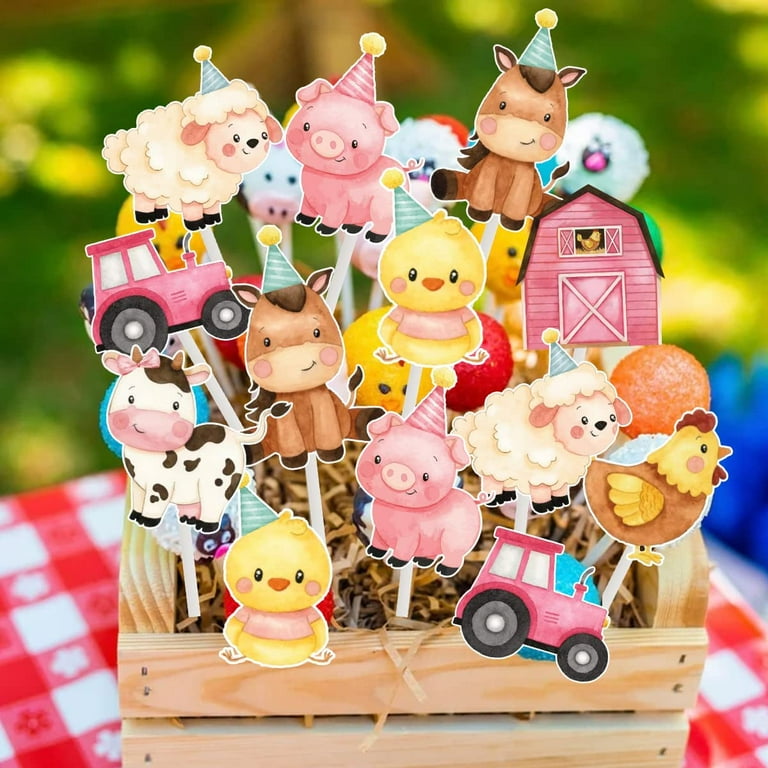 28-pcs-kids-farm-animal-birthday-party-cake-cupcake-toppers-cow-cake-decorations-for-baby-shower-walmart-com