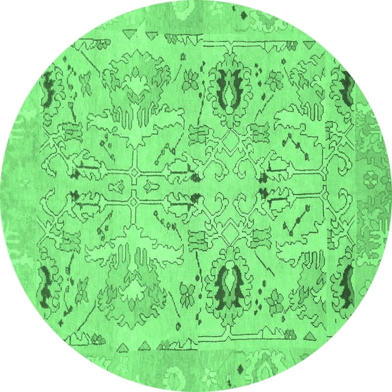 Ahgly Company Indoor Round Oriental Emerald Green Traditional Area Rugs, 4' Round
