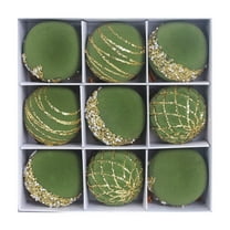 KOYPTL Christmas Balls Ornaments Set,9 Pcs Elegant Velvet Shatterproof Balls Made Of High Quality,Flocked Glitter Christmas Tree Balls For Xmas Tree Holiday Wedding Party Decorations(8cm Green)