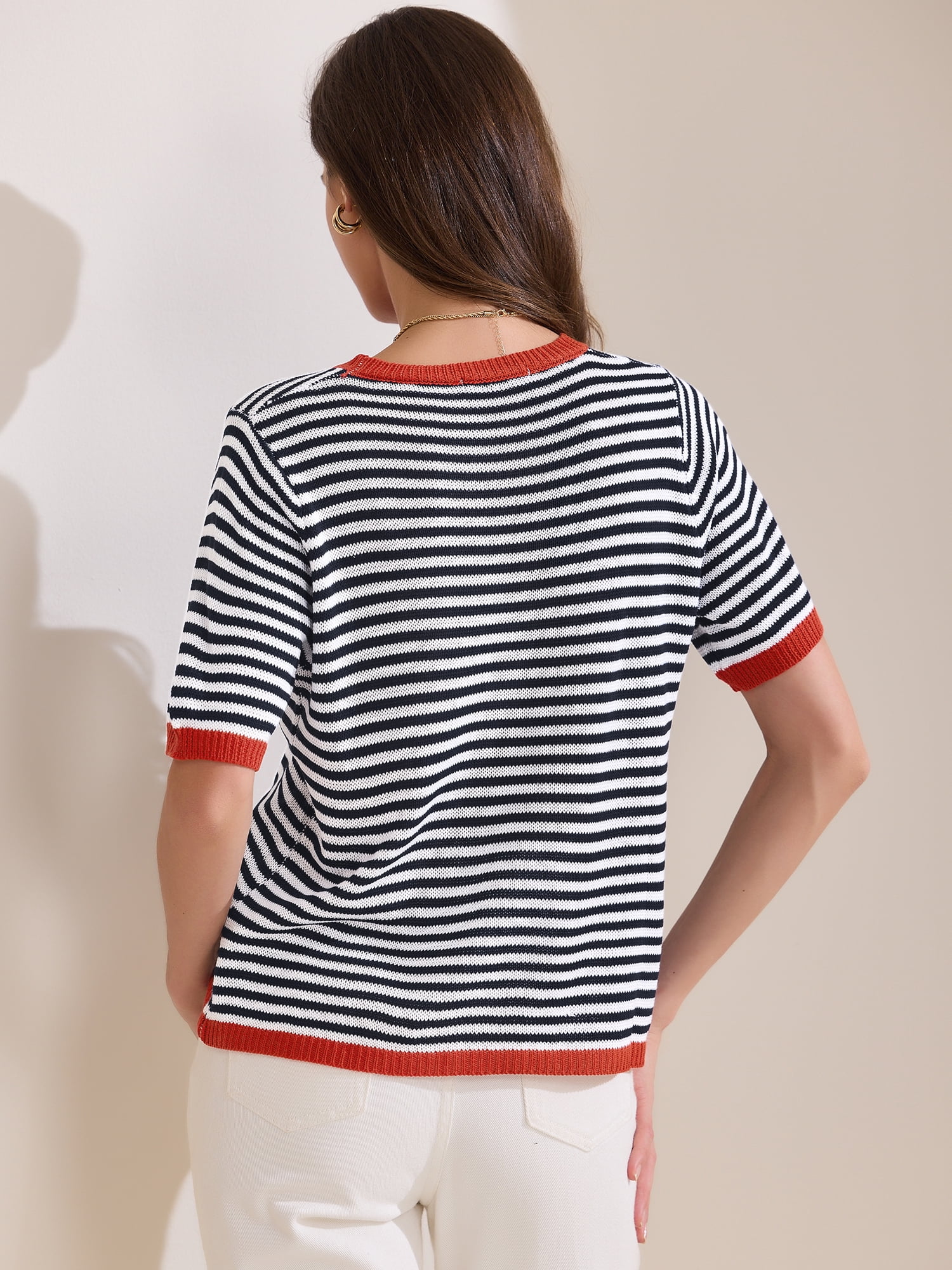 DARING DIVA Women's Striped Knitted Trendy Pullover Top L Black