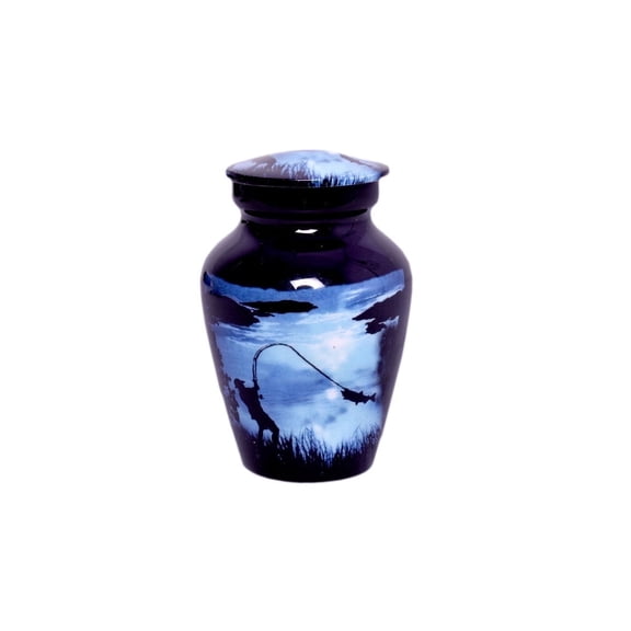 World Bazaar Stylish Cremation Keepsake Urn, Blue and Black Aluminum, Small